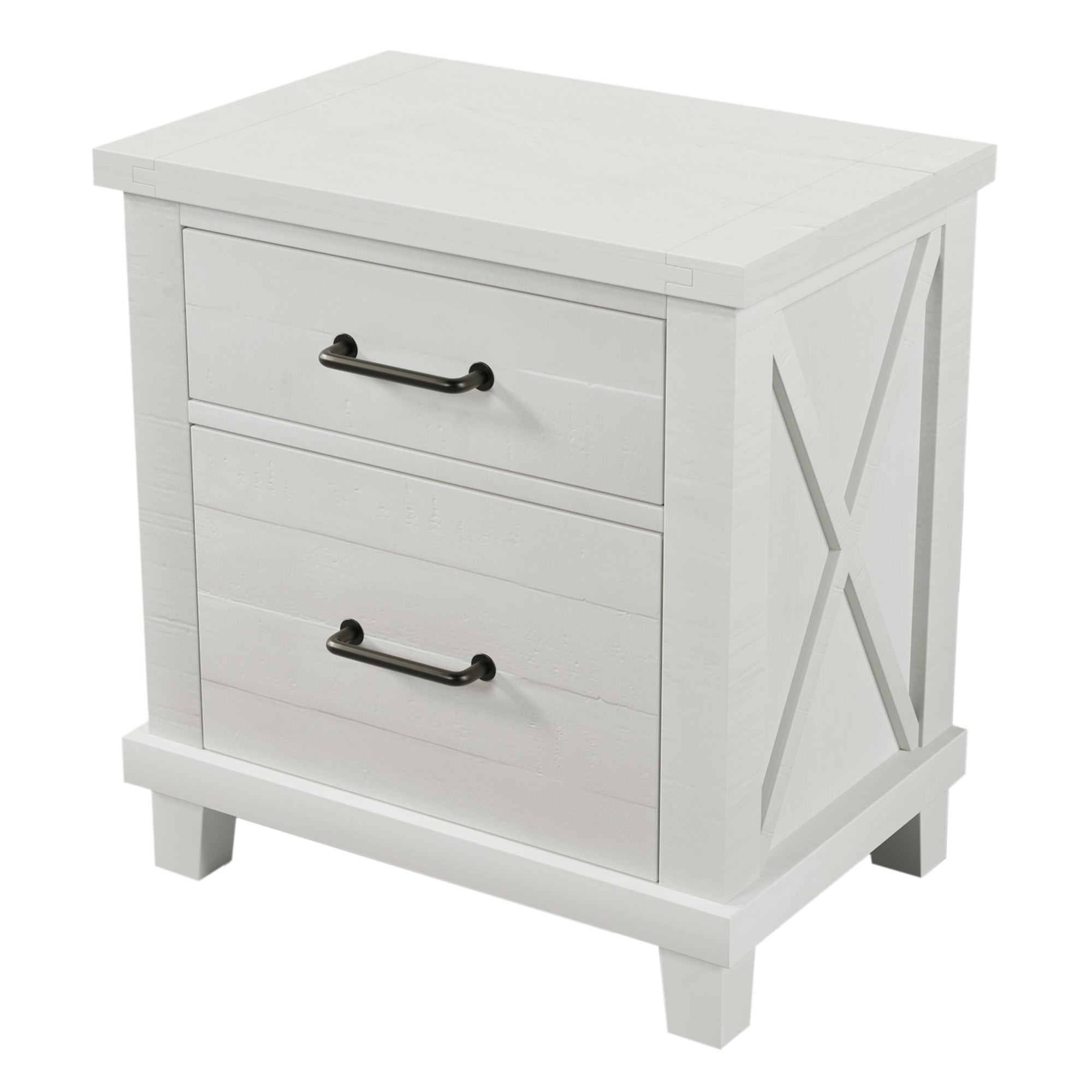 Rustic Farmhouse Style Solid Pine Wood Two-Drawer Nightstand - White