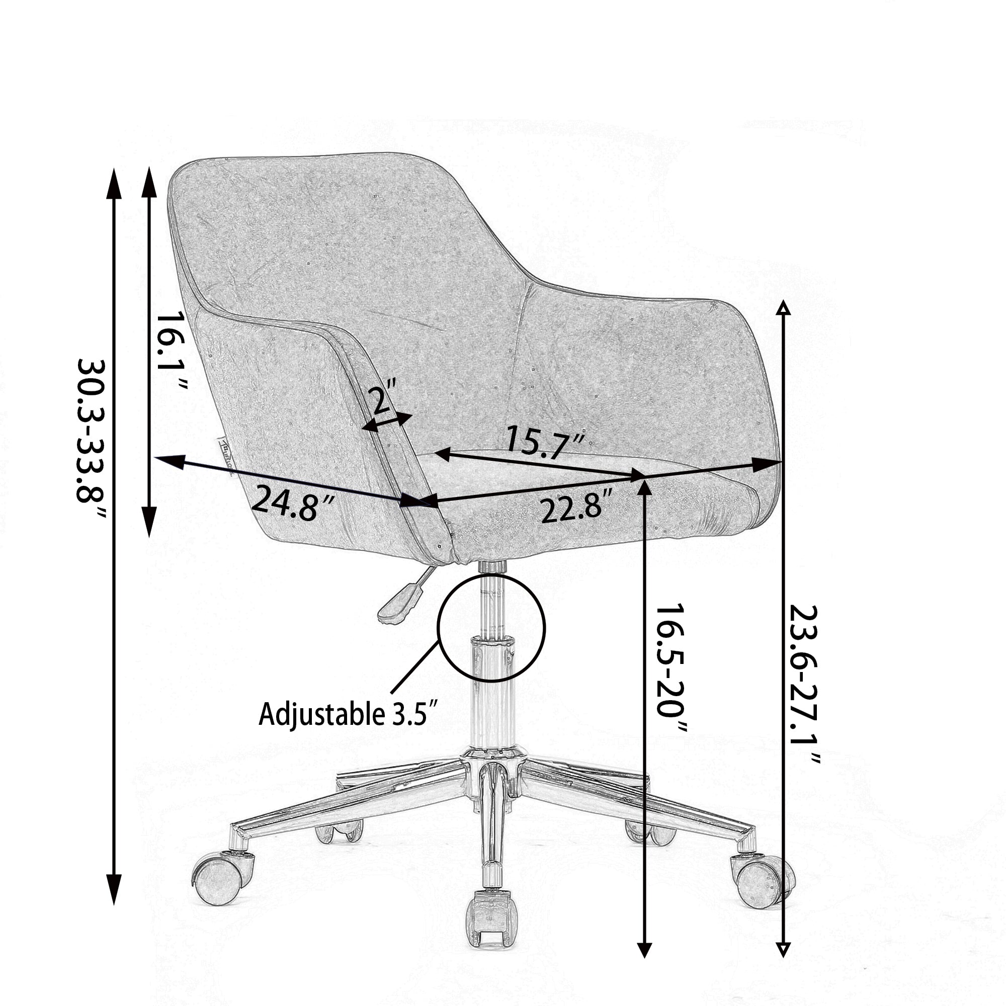 Modern Velvet Adjustable Height 360 revolving Home Office Chair with Gold Metal Legs - Ivory White