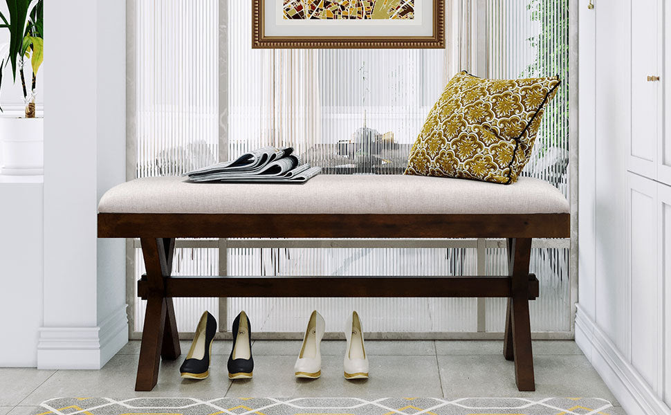 Rustic Wood Upholstered Bench