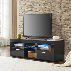 Modern TV Stand with LED Lights, high glossy - Black