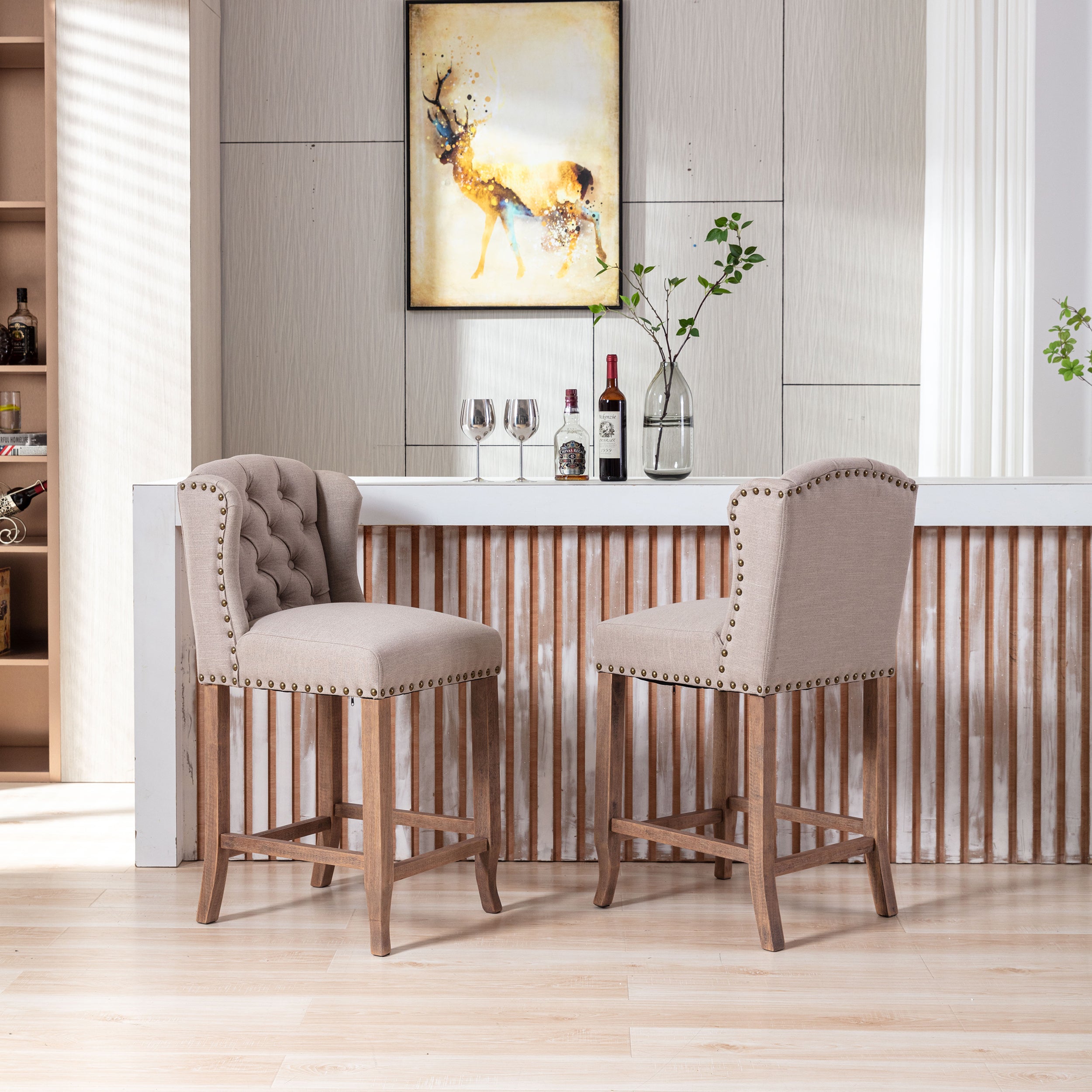 MAICOSY 26-inch Counter Height Bar Stools Set of 2, Tufted Upholstered Barstool