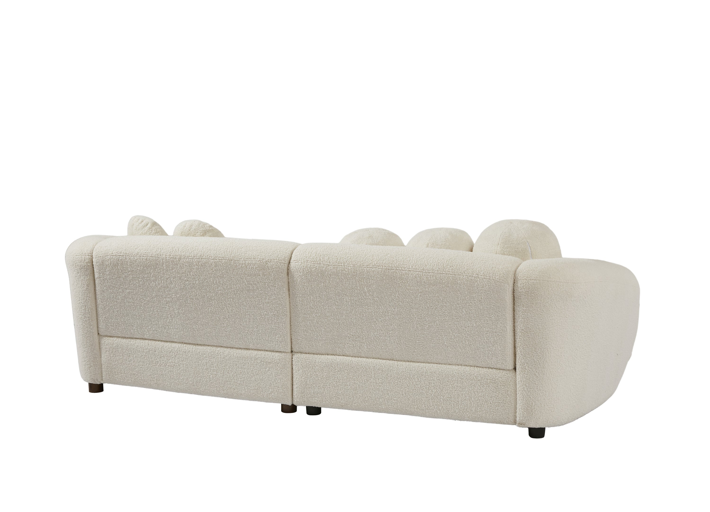 87.7" Modern Curved Sofa, Back Upholstered Couch with 5 Decorative Throw Pillows - Teddy Beige