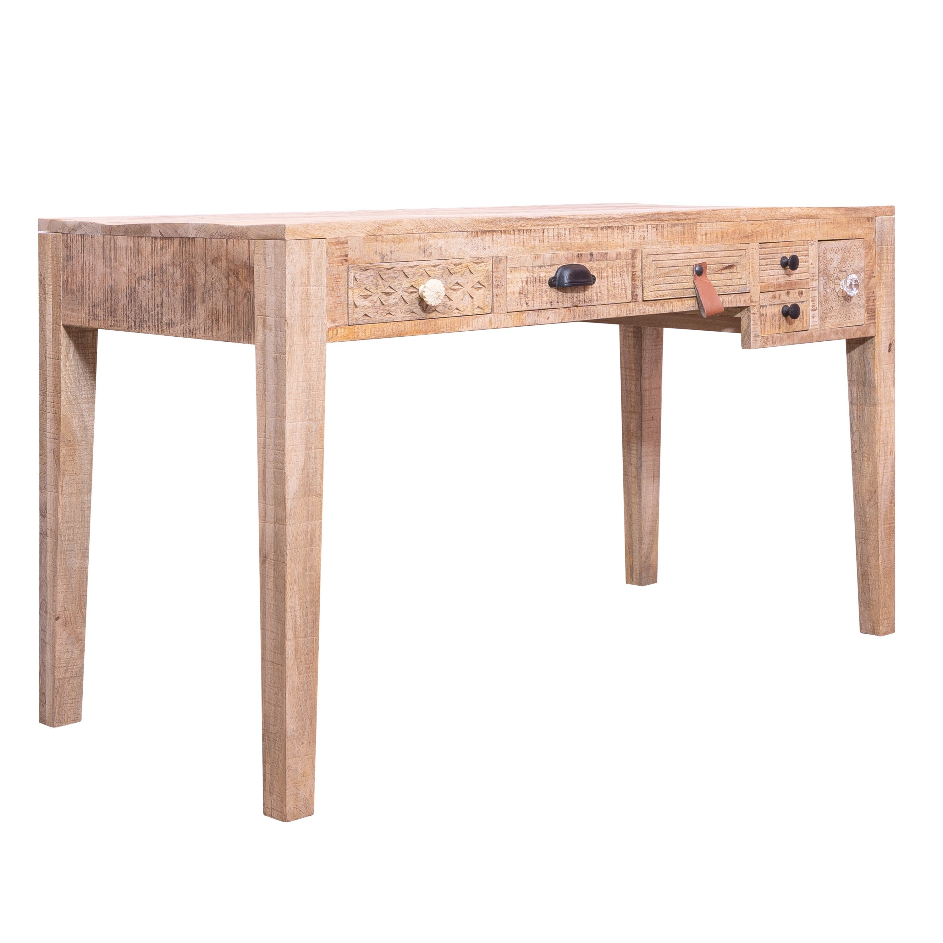Grained Rustic Boho Mango Wood Desk 6 Drawer with Straight Legs - Weathered Brown
