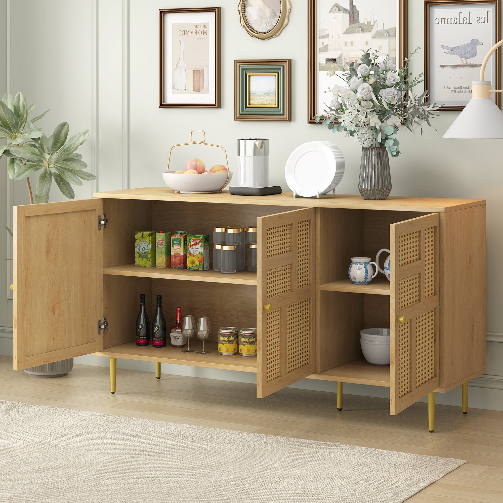 Rattan Cabinet with Adjustable Shelves and Storage