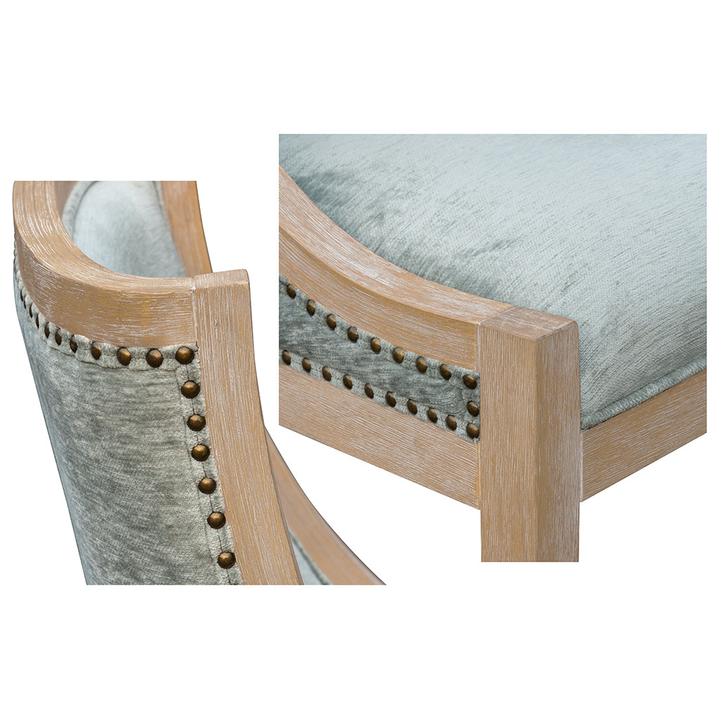 Green Wood Upholstered Dining Chair with Nailhead Trim