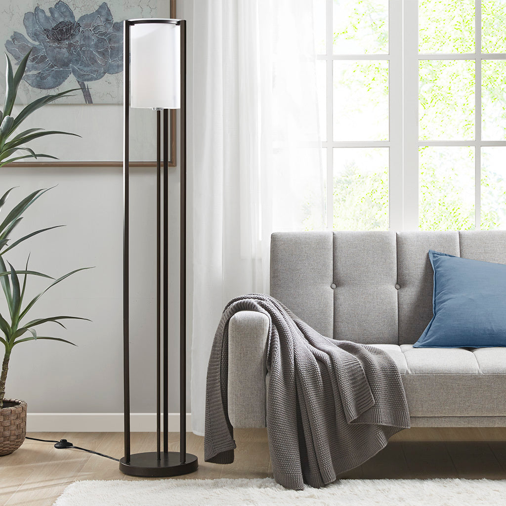 Metal Floor Lamp with Glass Cylinder Shade - Black