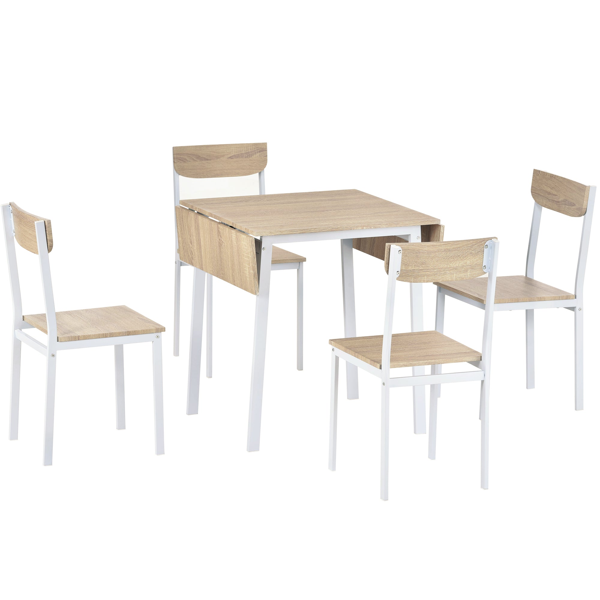 5-piece Modern Metal Dining Set with 1 Leaf Dining Table and 4 chairs - Oak Finish