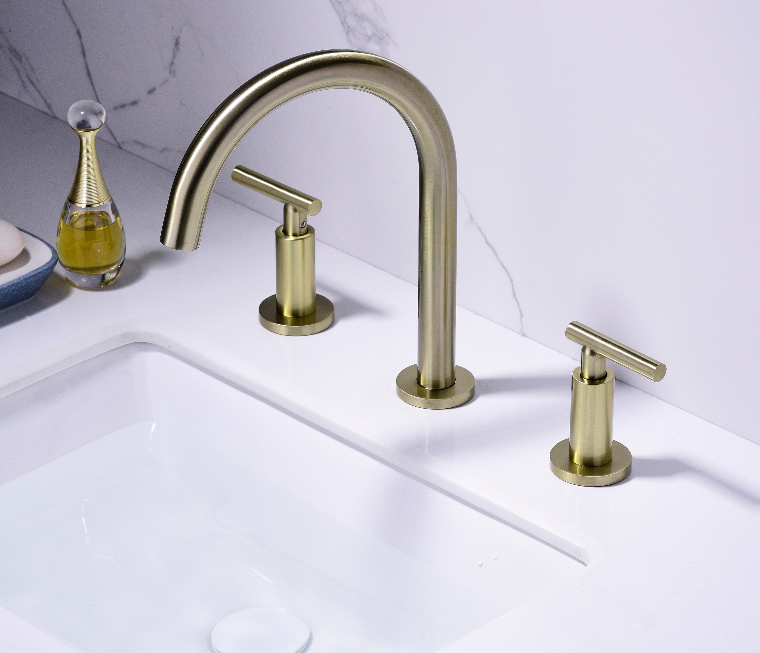 Two Handle High Arc Widespread Bathroom Sink Faucet 3 Hole - Gold