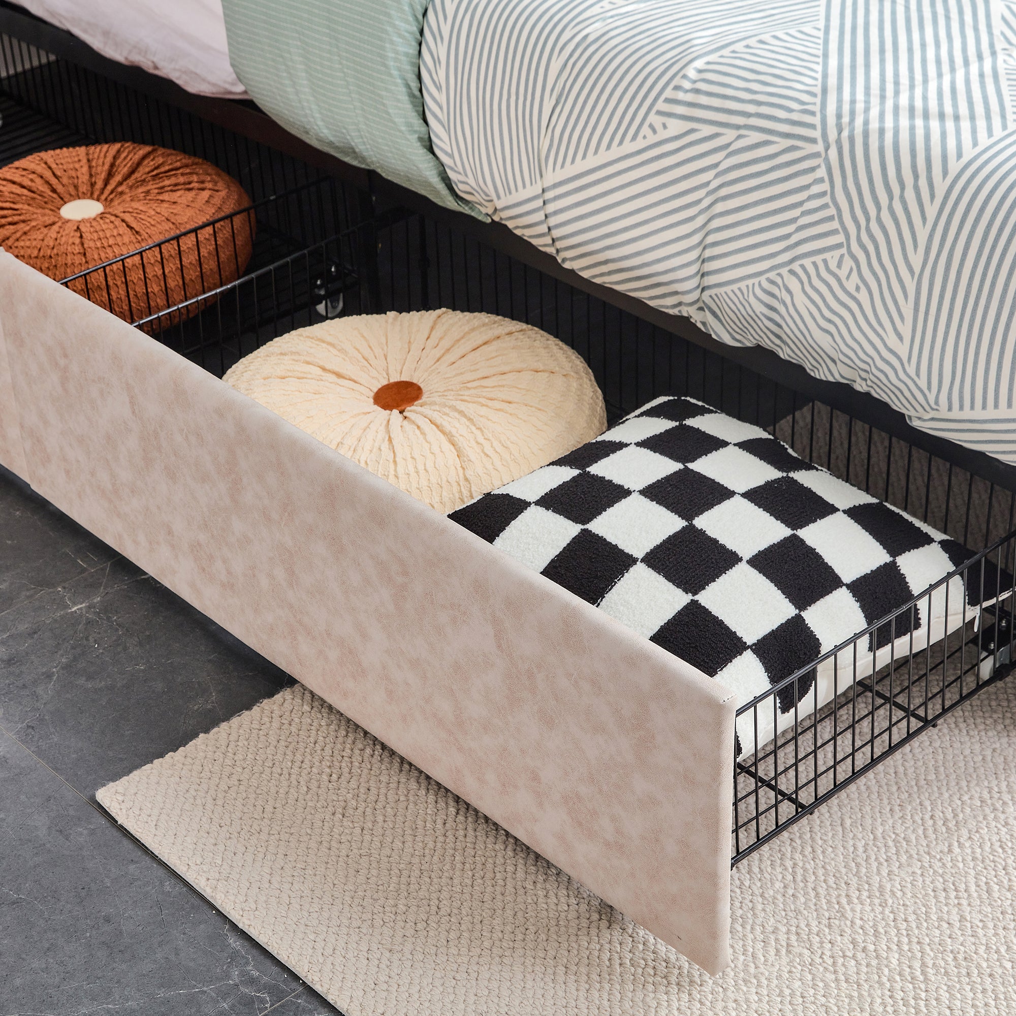 Queen Size Adjustable Headboard Height Storage Bed with 4 Drawers - Brow