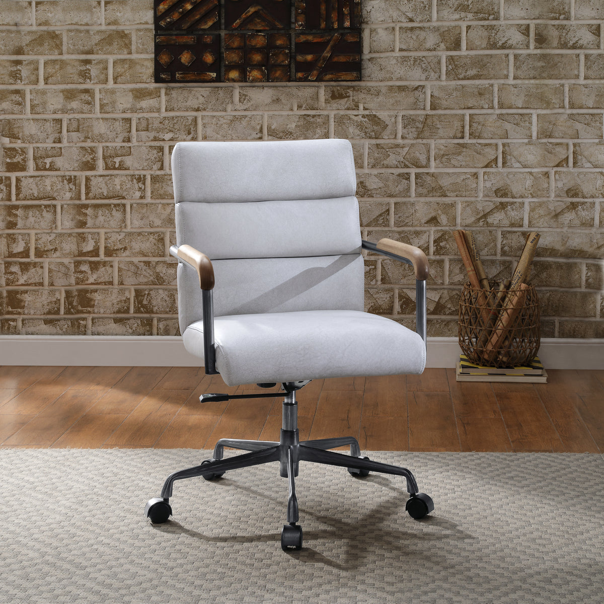 Vintage Office Chair, Leather - White