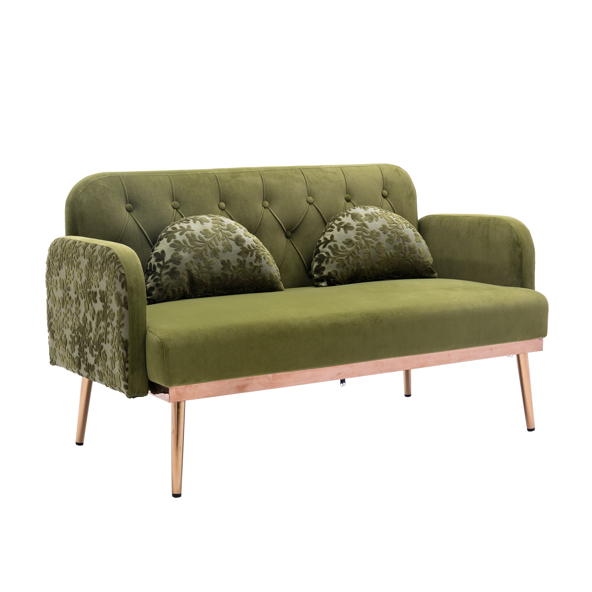 European Velvet Loveseat Sofa with Metal Feet - Green Olive