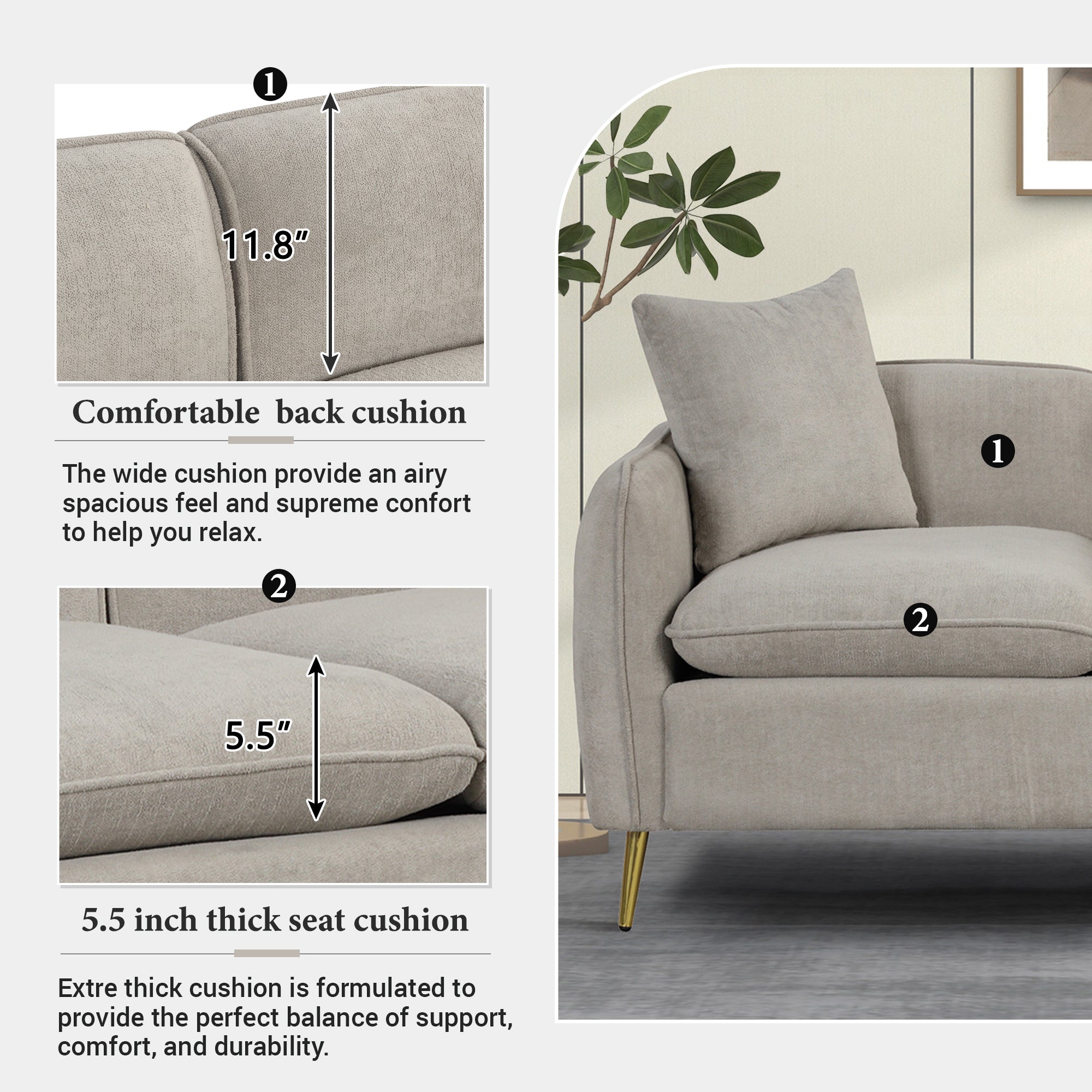 Living Room 3 Seaters Velvet Upholstery Sofa Couch