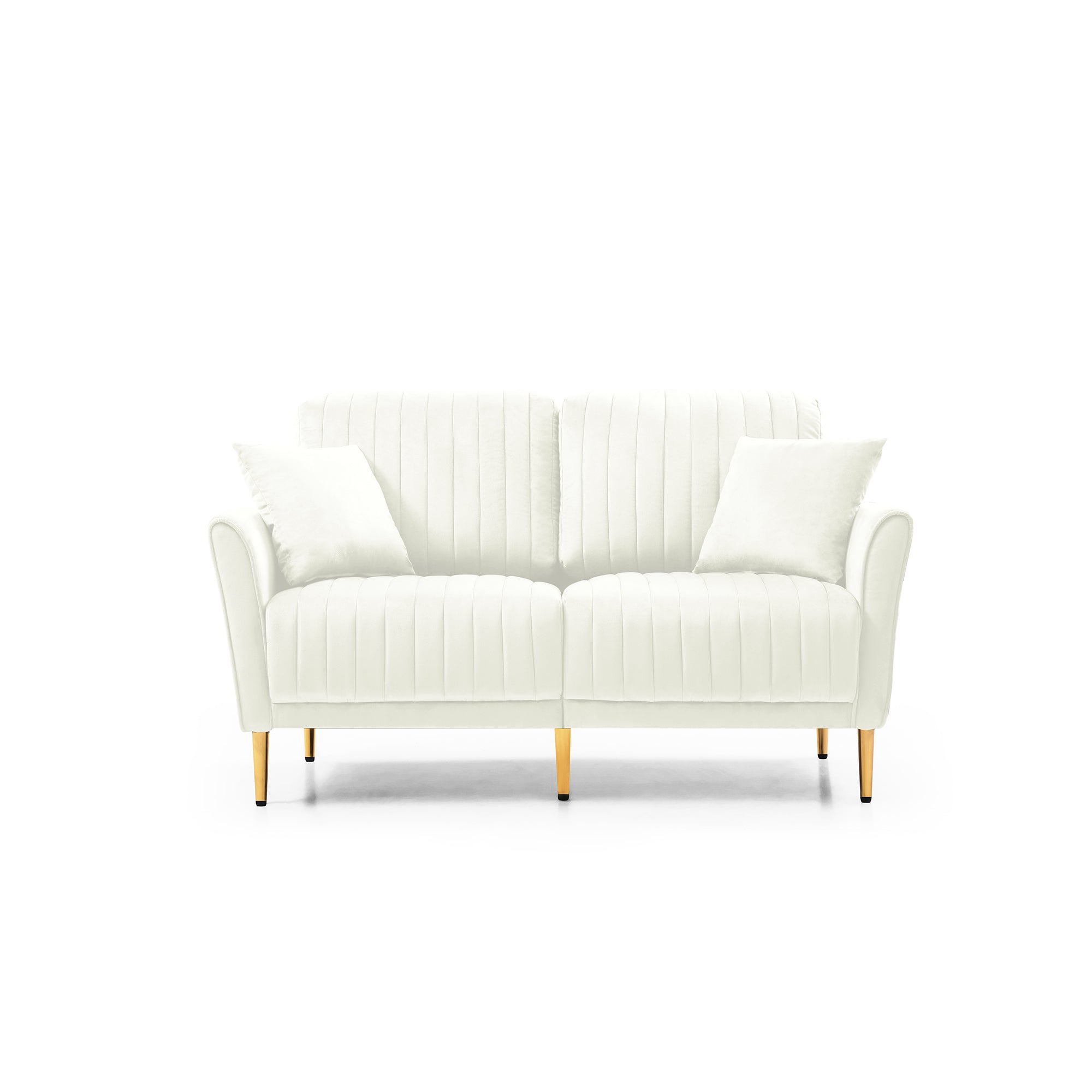 Set of 2 Couches 2-Piece Cream Velvet Upholstered Living Room Sofa, Including 2-Seater Sofa and Loveseat with Four Throw Pillows and Metal legs