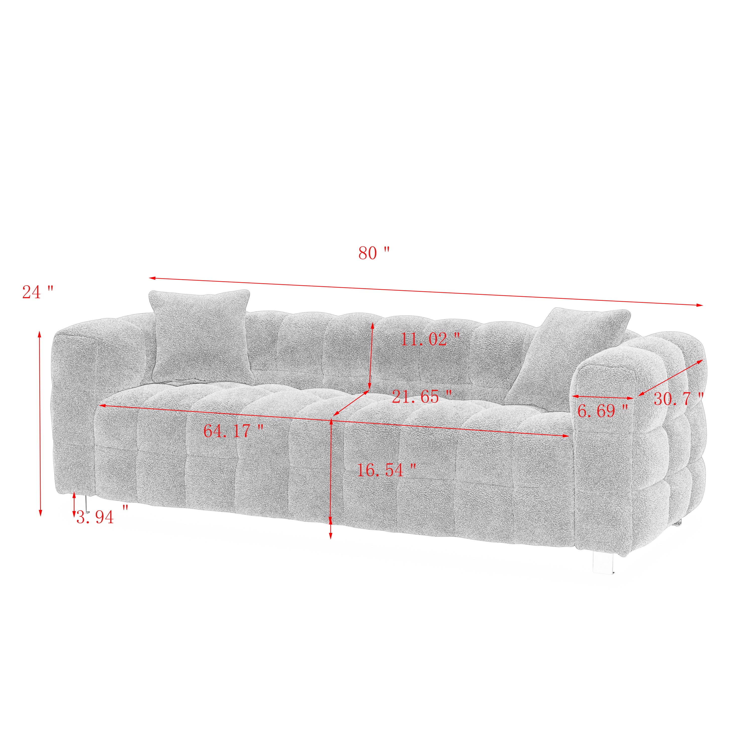 80" Pink Teddy Velvet Sofa with Two Pillows Suitable