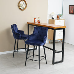 Modern Bar Chair with Armrests and Footrests (Set of 2) - Dark Blue