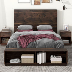 Queen Size Wood Platform Bed with Storage Bench - Walnut