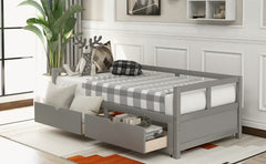 Extendable Daybed with Trundle Bed and Two Storage Drawers - Gray