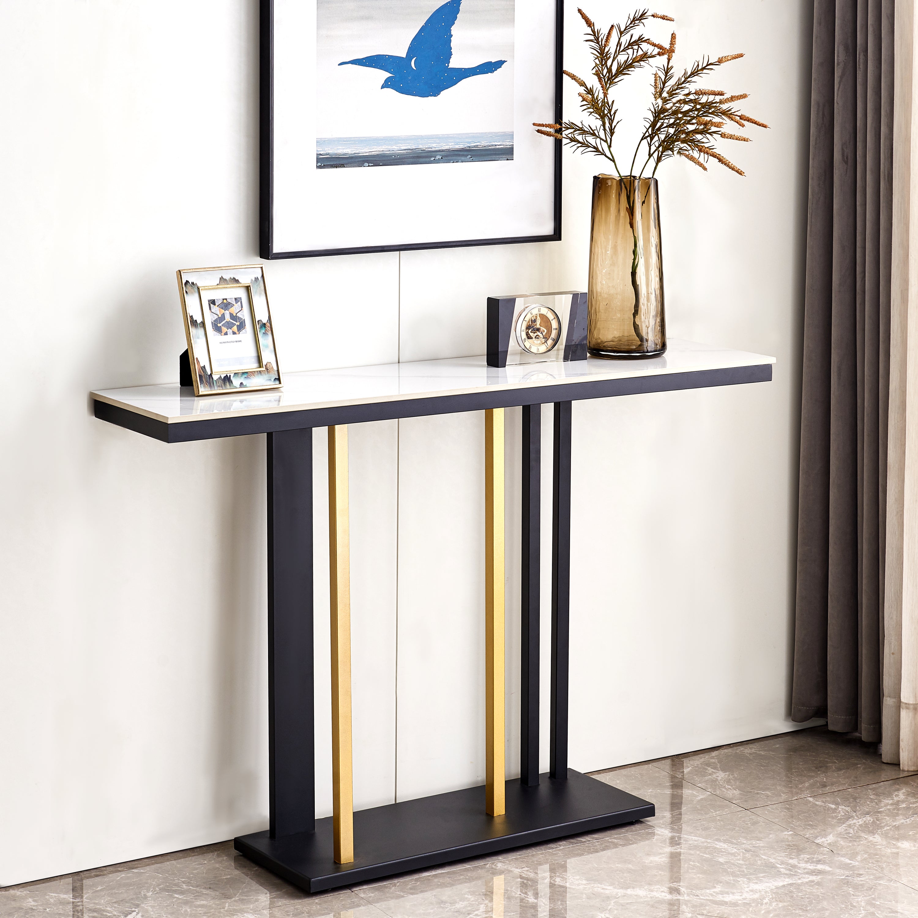 Modern Console Table Metal Frame with Adjustable Foot Pads - Black