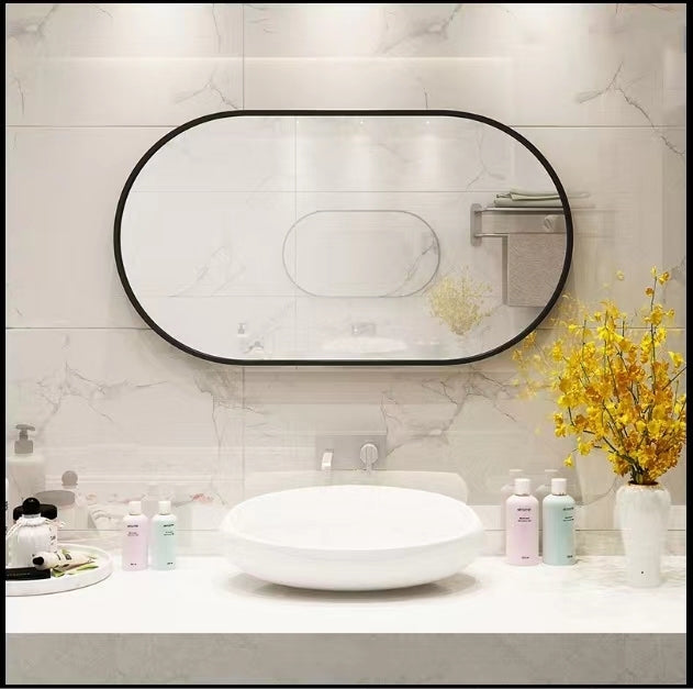 MAICOSY Oval Wall Mounted Mirror Black Metal Vanity Mirrors Hanging 36"x18"