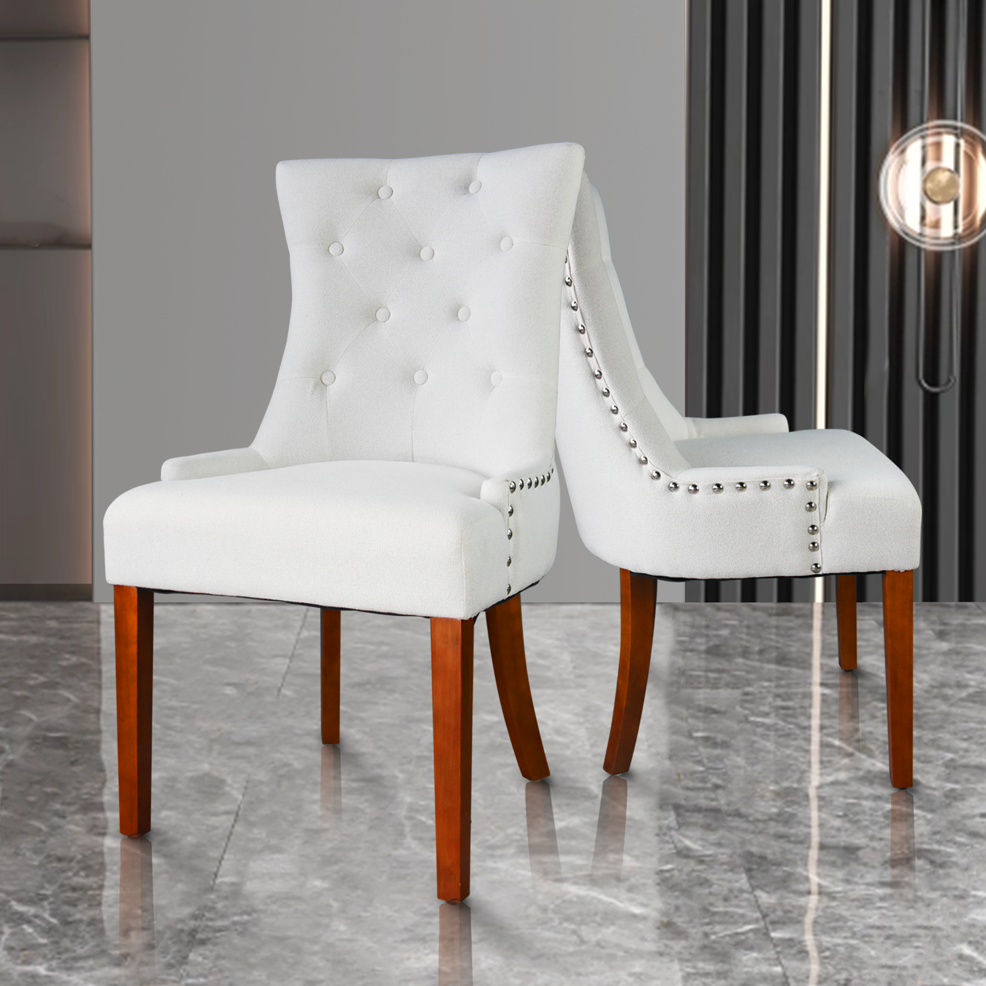 Modern Dining Chairs (Set of 2) - Cream White
