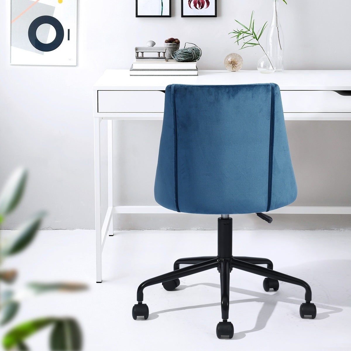 Modern Swivel Office Chair - Blue Velvet