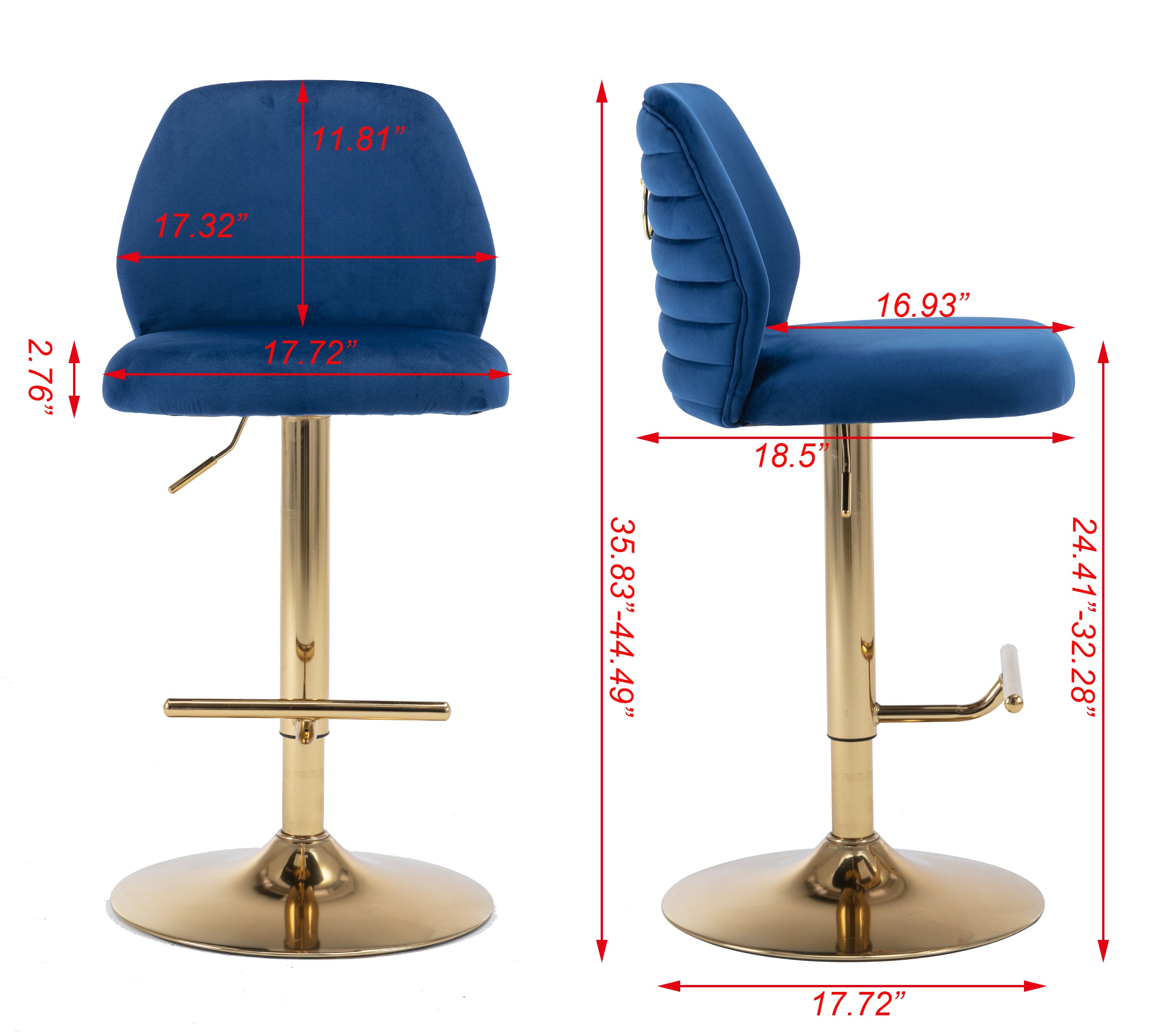 Modern Swivel Bar Stools Chair Adjustable (Set of 2) - Chrome Golden Base/ Navy Blue