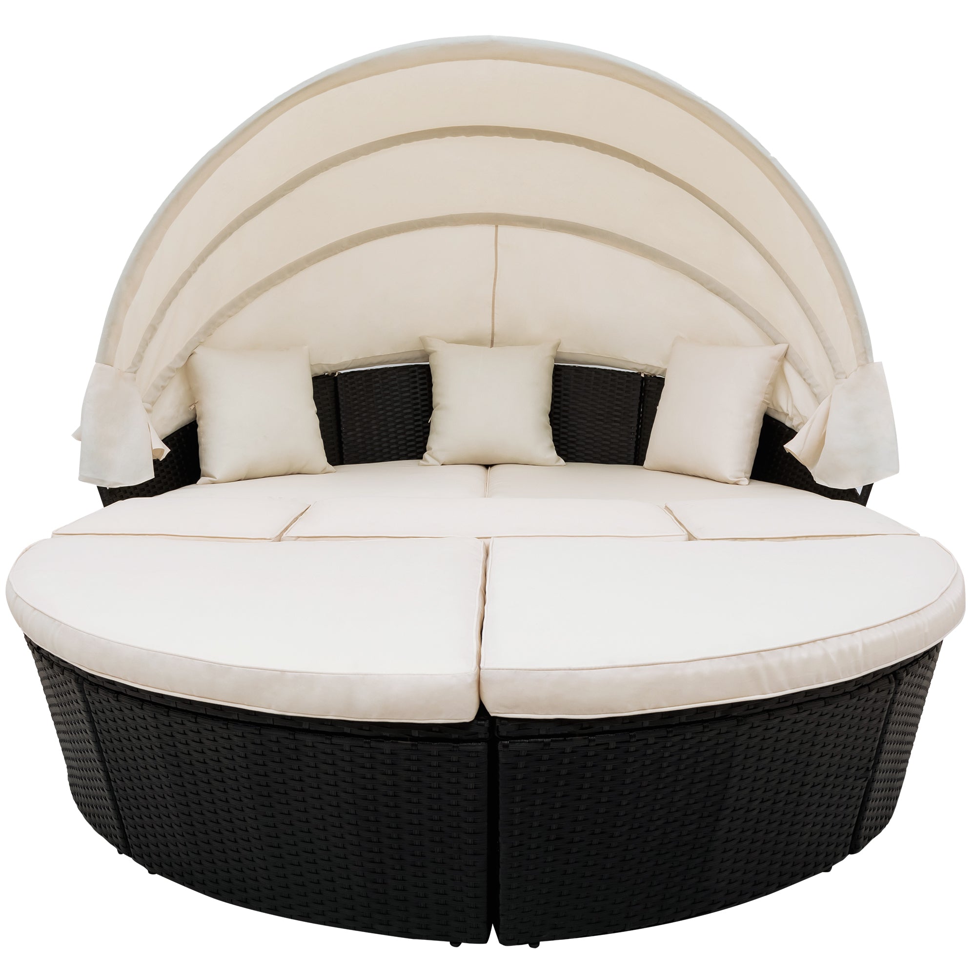 Outdoor Rattan Daybed Sunbed with Retractable Canopy Wicker - Beige