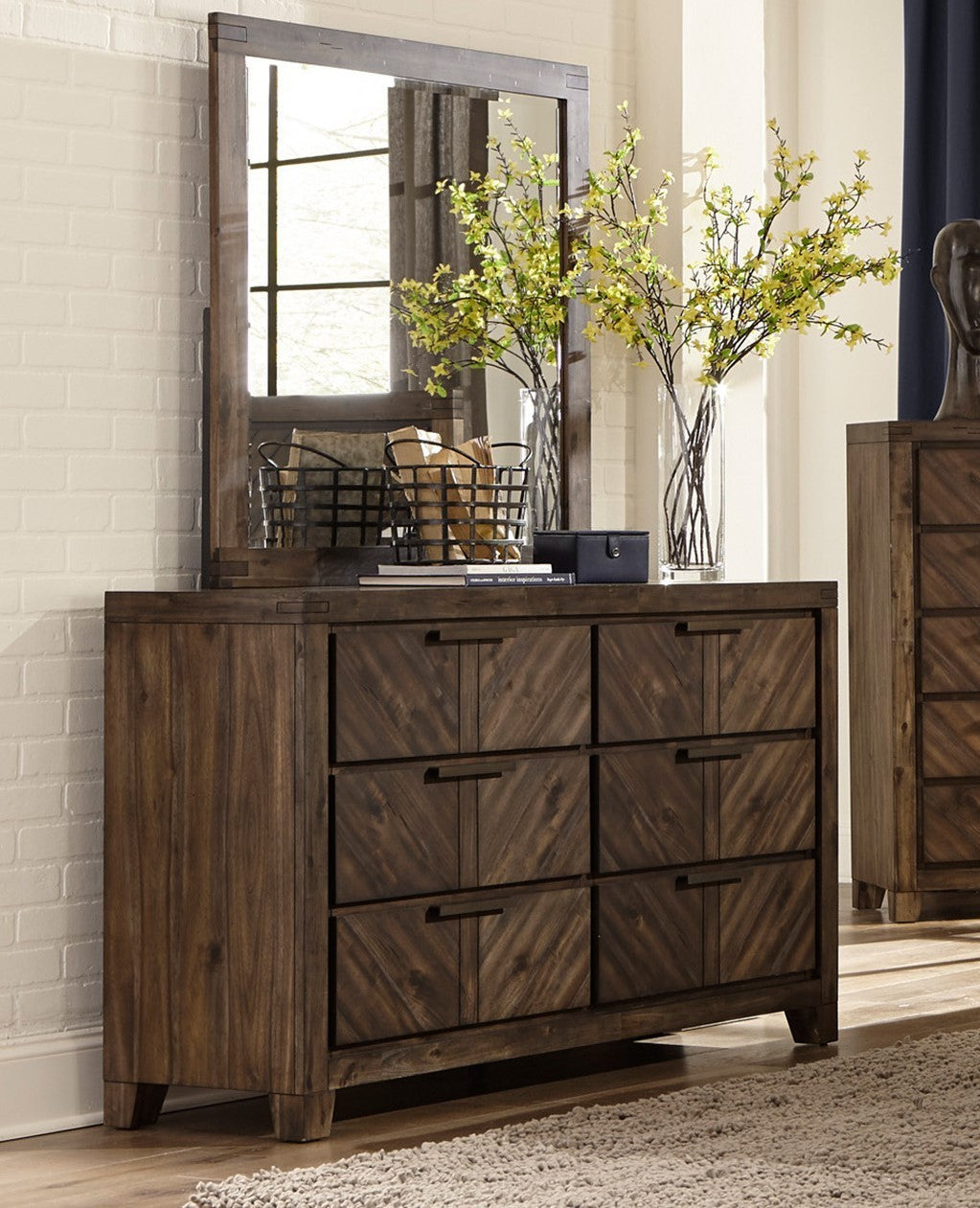Modern-Rustic Design 1pc Wooden Dresser of 6x Drawers Distressed Espresso Finish