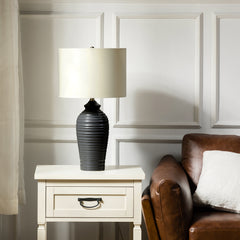 Midas 24.7" Modern LED Bedside Table Lamp with Drum-Shaped Linen Shade