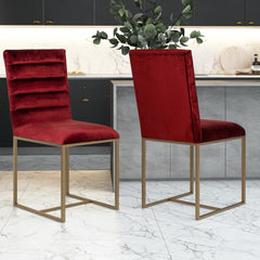 Modern Red & Brush Gold Dining Chair (Set of 2) - Red