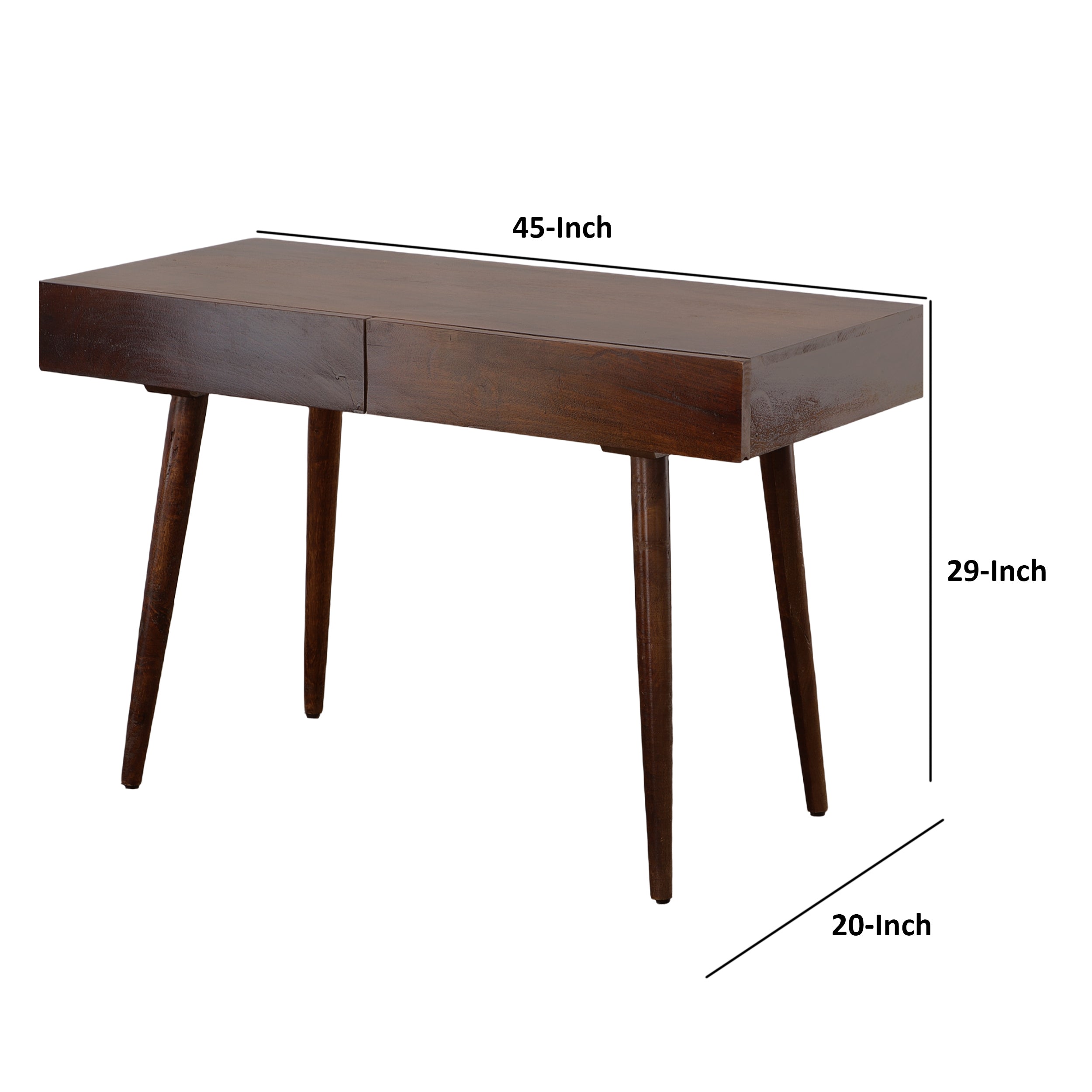 Mango Wood Writing Desk with 2 Drawers and Tapered Legs - Brown