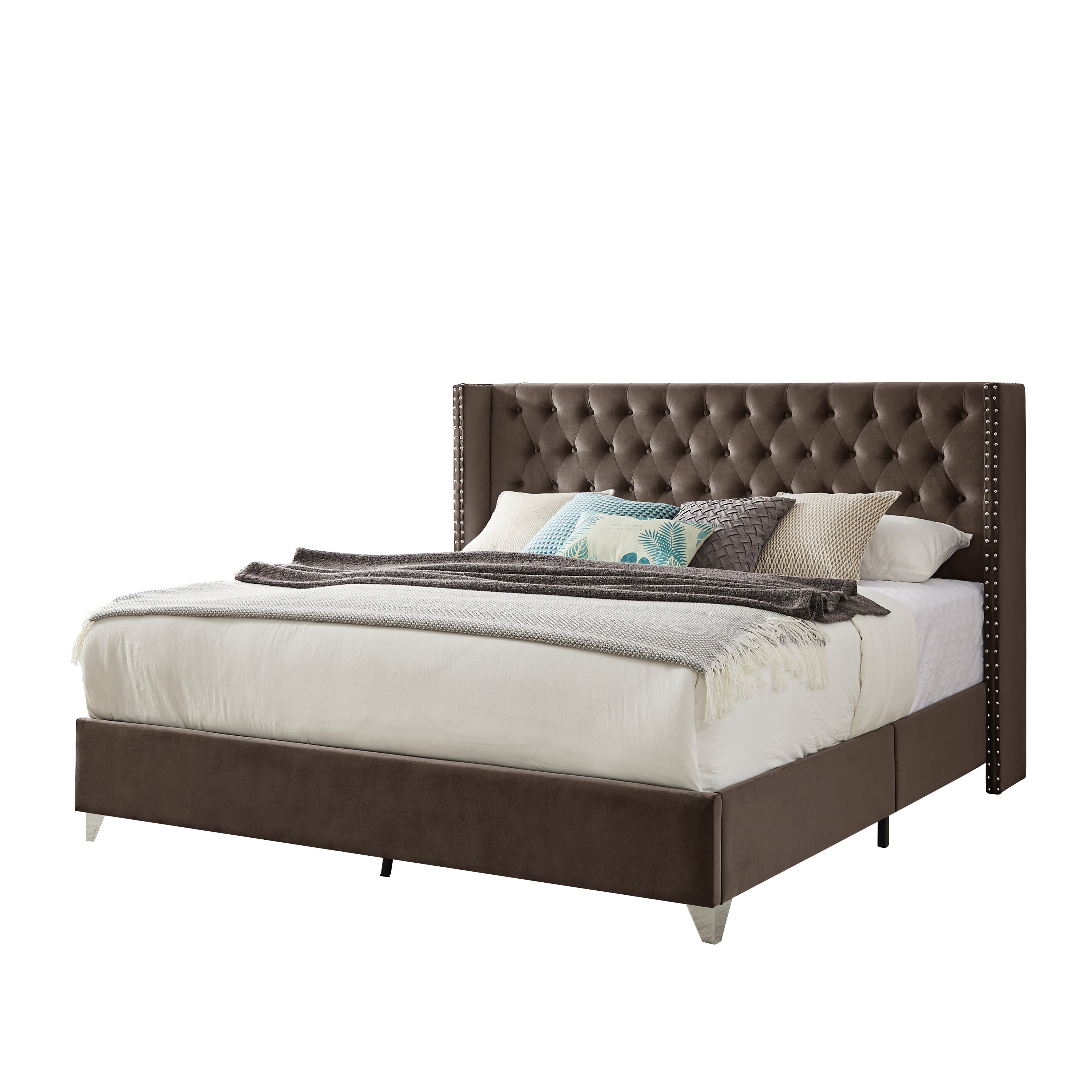 King Bed Button Designed Headboard - Brown