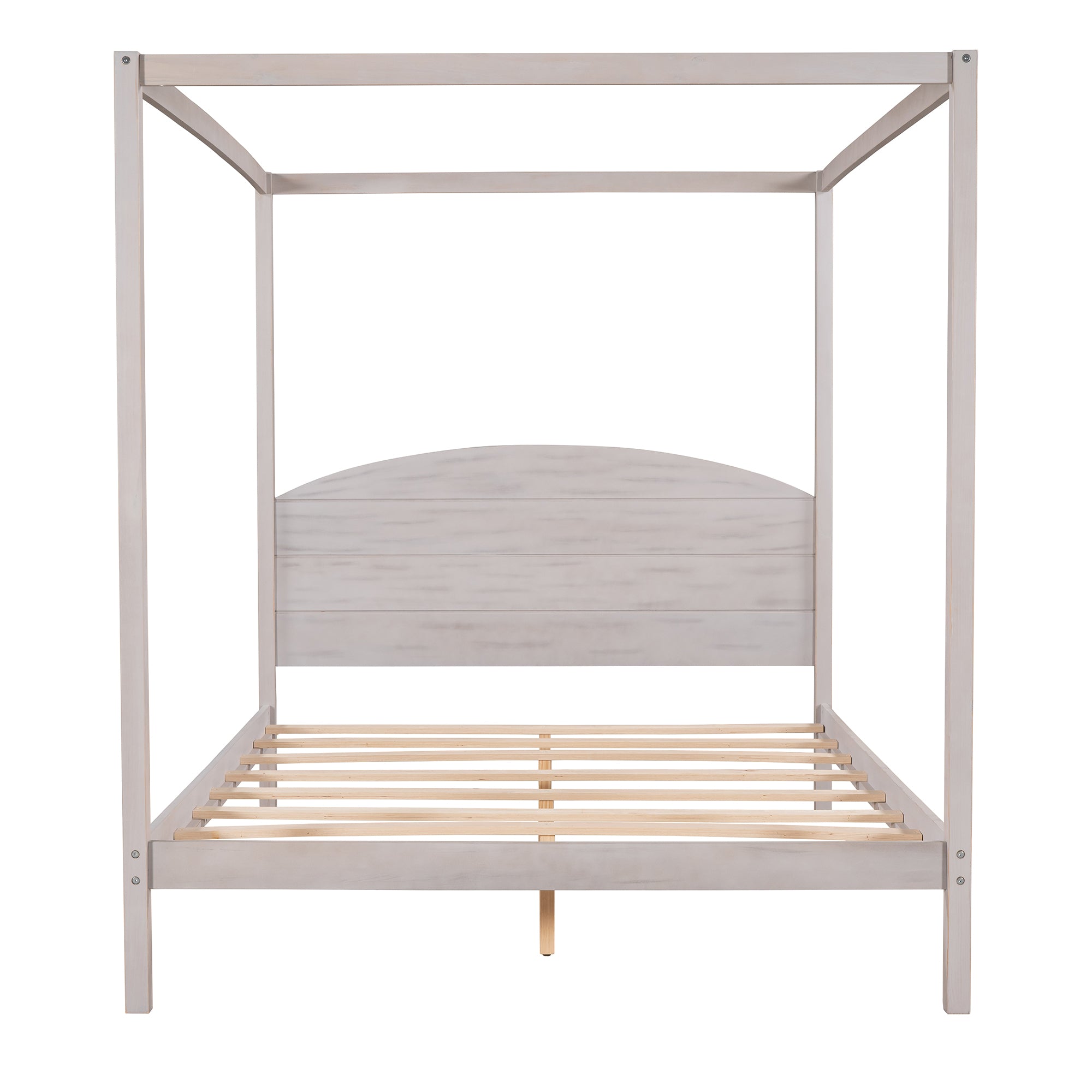 Queen Size Canopy Platform Bed with Headboard and Support Legs - Grey Wash
