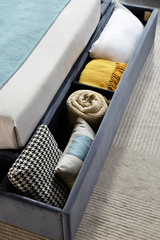 King Size Contemporary Velvet Upholstered Bed with Storage Locker, Deep Button Tufting, Solid Wood Frame, High-density Foam, Silver Metal Leg - Grey
