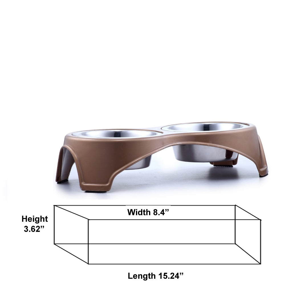 Double Diner Pet Bowl in Stainless Steel, Large - Gold and Silver