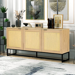 Wicker Sideboard Storage Cabinet 63 inch, with 3 doors - Natural color