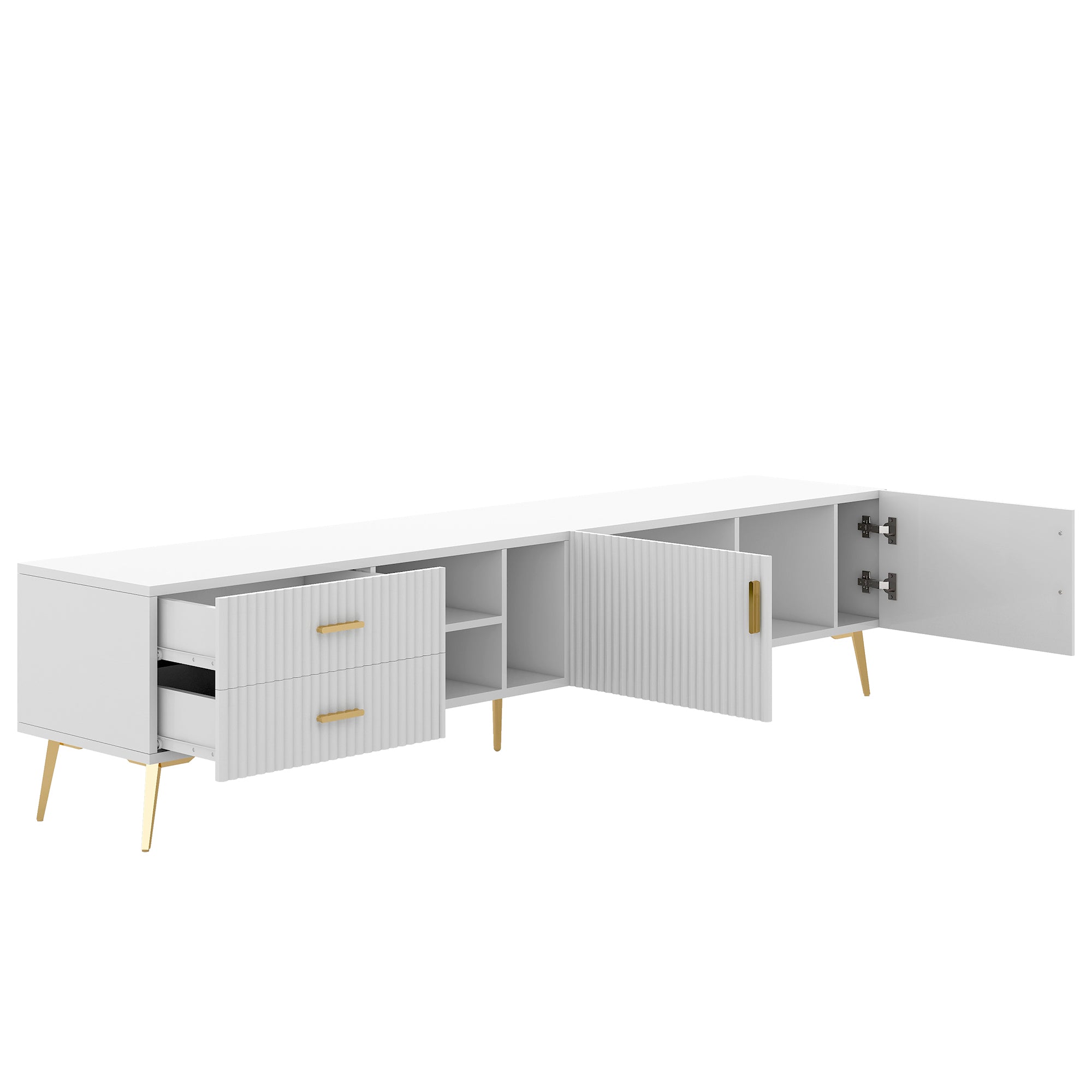 Modern TV Stand with 5 Champagne legs for TVS up to 77" - White