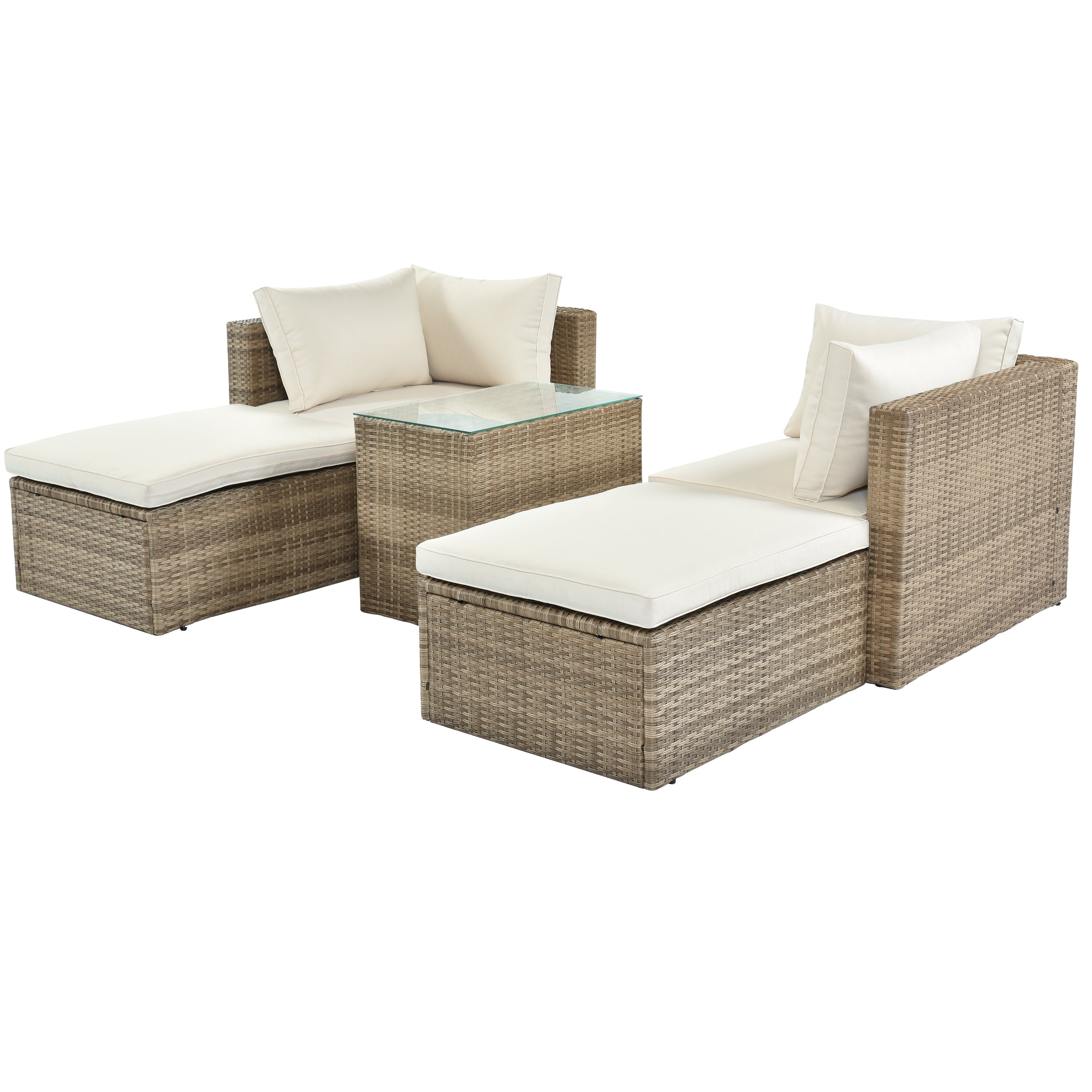 Outdoor Patio Furniture Set, 5-Piece Wicker Rattan Sectional Sofa Set - Brown and Beige