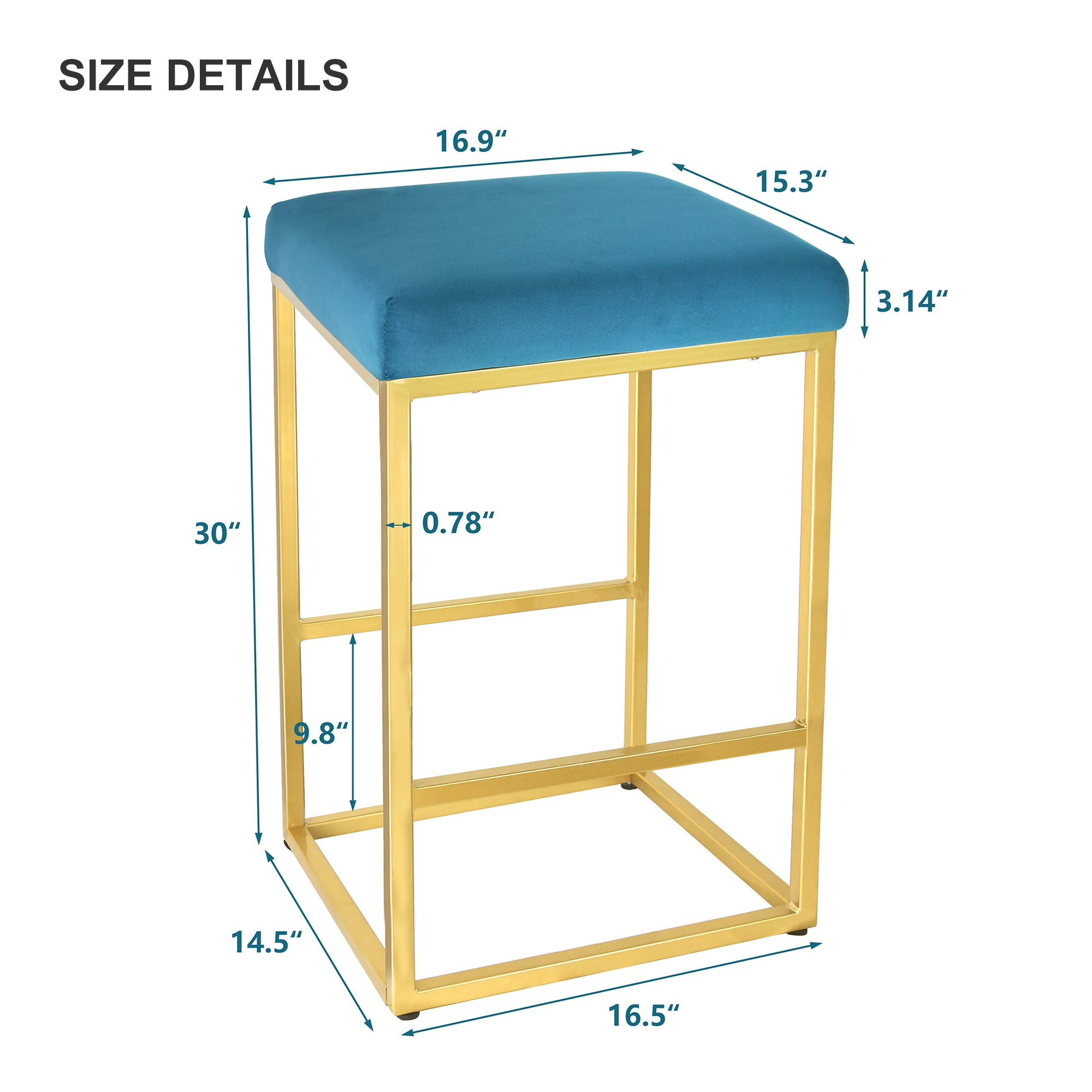 Modern Backless Stool 30 Inch Bar (Set of 2) - Peacock Blue