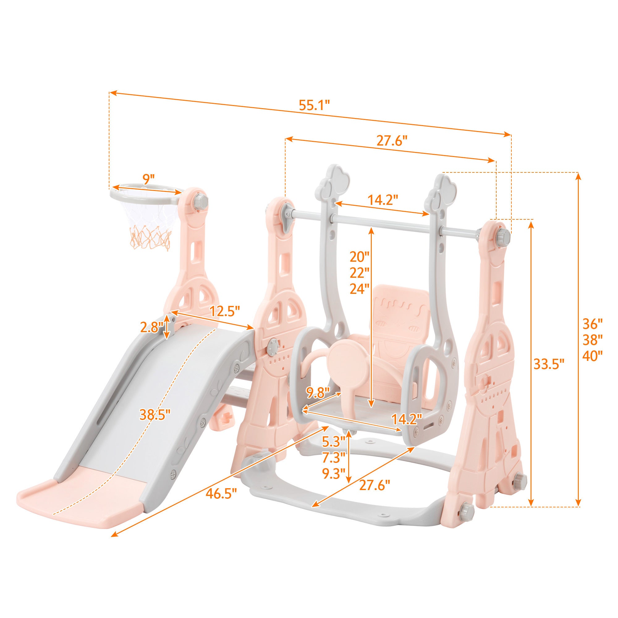 Toddler Slide and Swing Set 3 in 1, Kids Playground Climber Swing Play set with Basketball Hoops Freestanding Combination Indoor & Outdoor