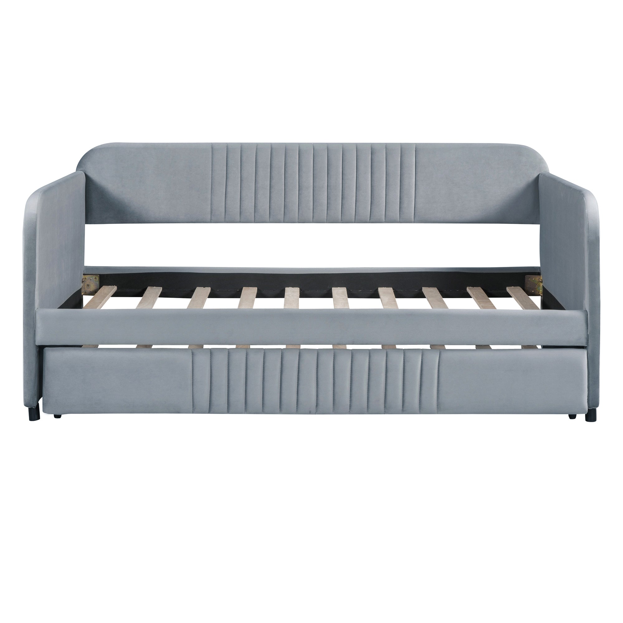 Upholstered Daybed Sofa Bed Twin Size With Trundle Bed and Wood Slat - Grey