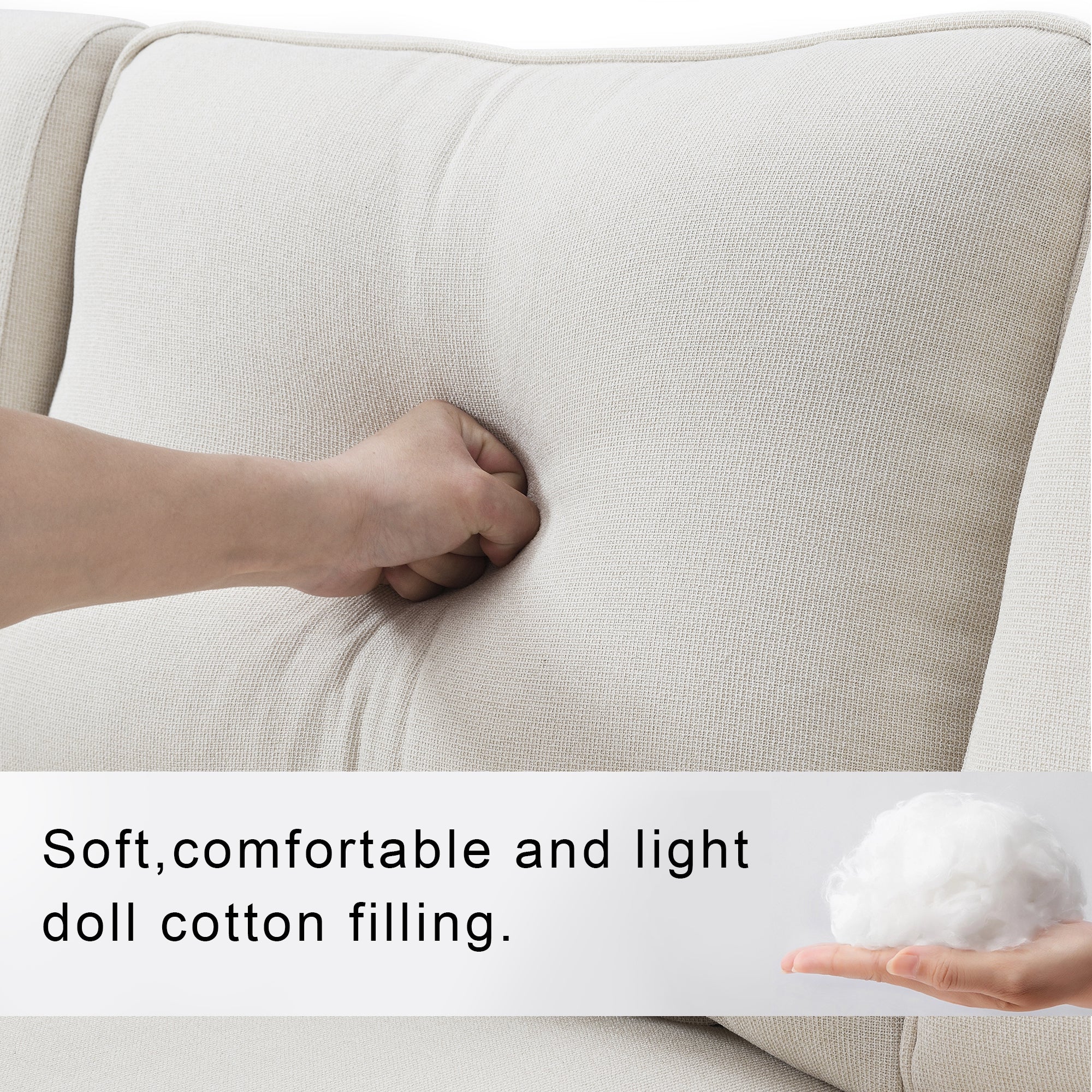 104" 4-Seater Modern Linen Fabric Sofa with Armrest Pockets and 4 Pillows,Minimalist Style Couch - Beige