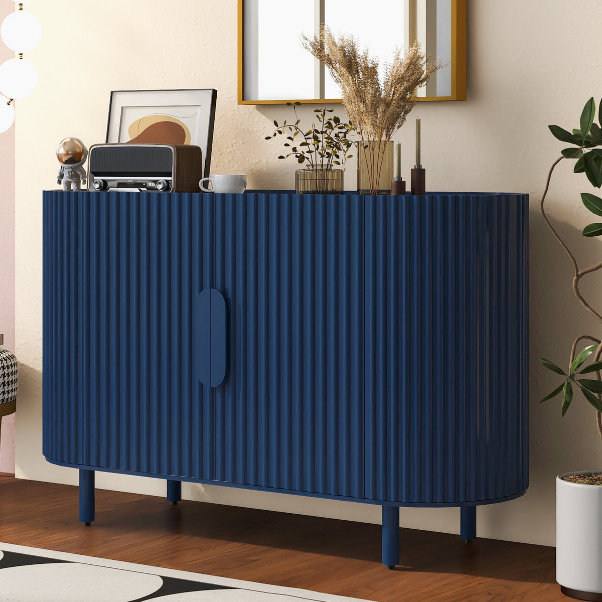Curved Design Light Luxury Sideboard with Adjustable Shelves - Blue