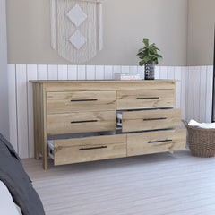 6-Drawer Rectangle Dresser - Light Oak and White