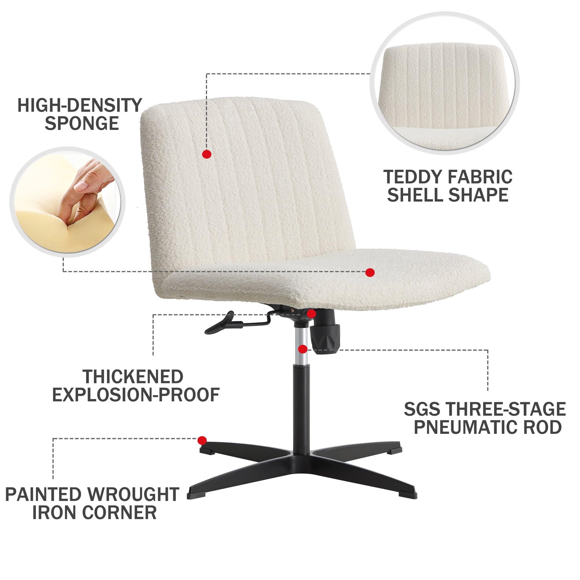 MAICOSY Swivel Home Office Desk Chairs Armless Adjustable 360 Velvet White Chair