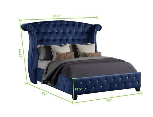 Elegant Queen Size Bed - Blue