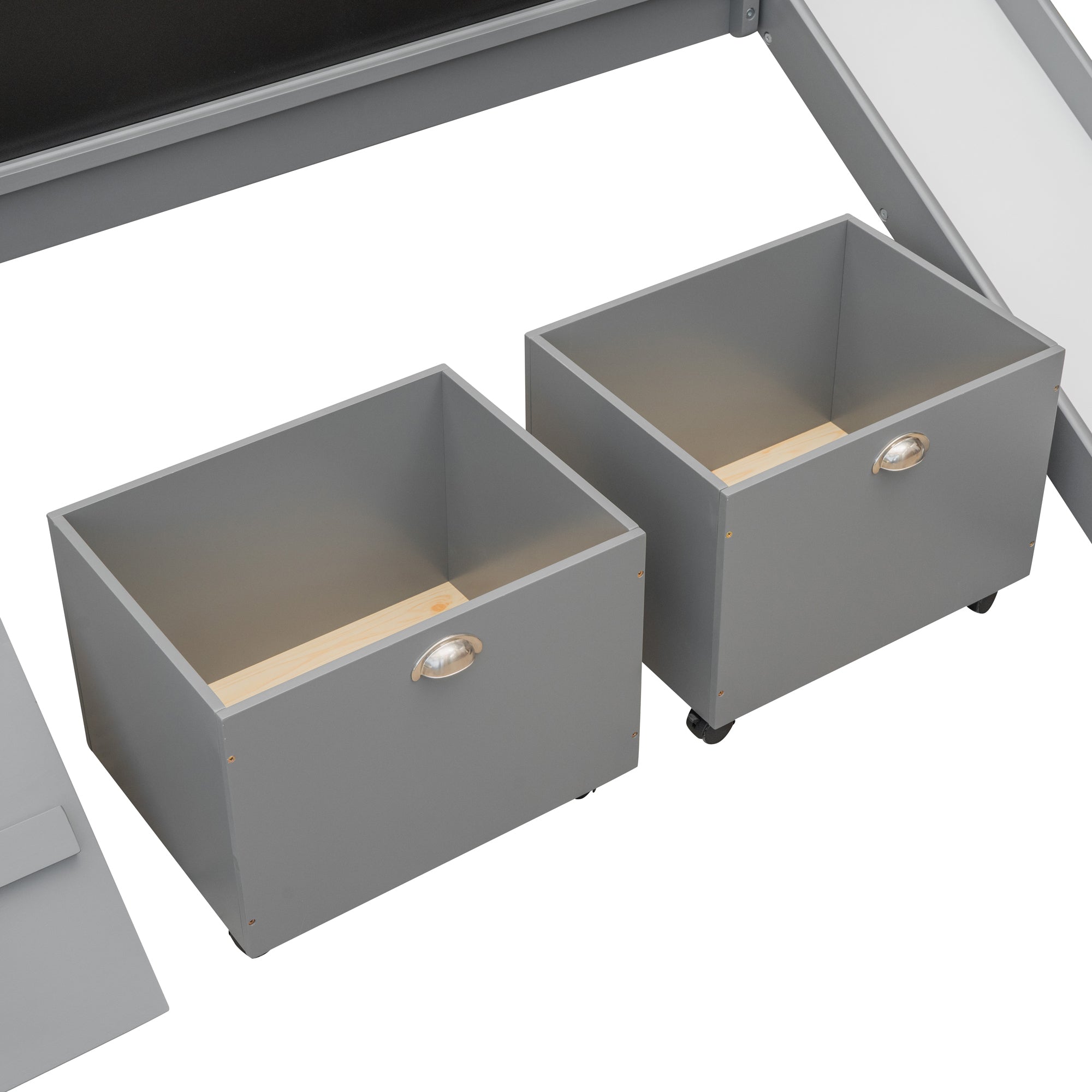 Twin size Loft Wood Bed with Two Storage Boxes - Gray