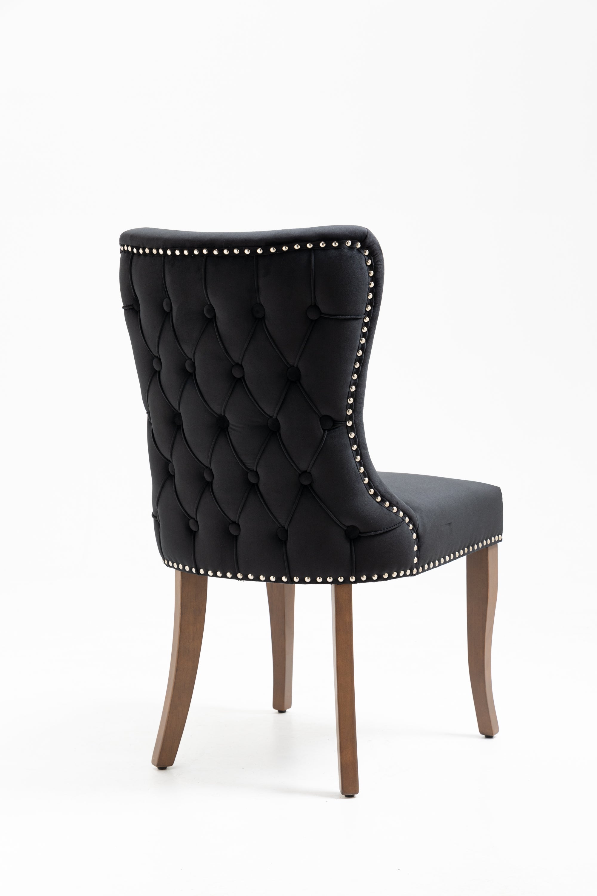 Velvet Upholstered Dining Chairs with Designed Back and Nailhead trim and Solid Wood Legs (Set of 2) - Black