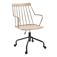 Farmhouse Adjustable Office Chair - Black Metal, Antique Copper and White Washed Wood