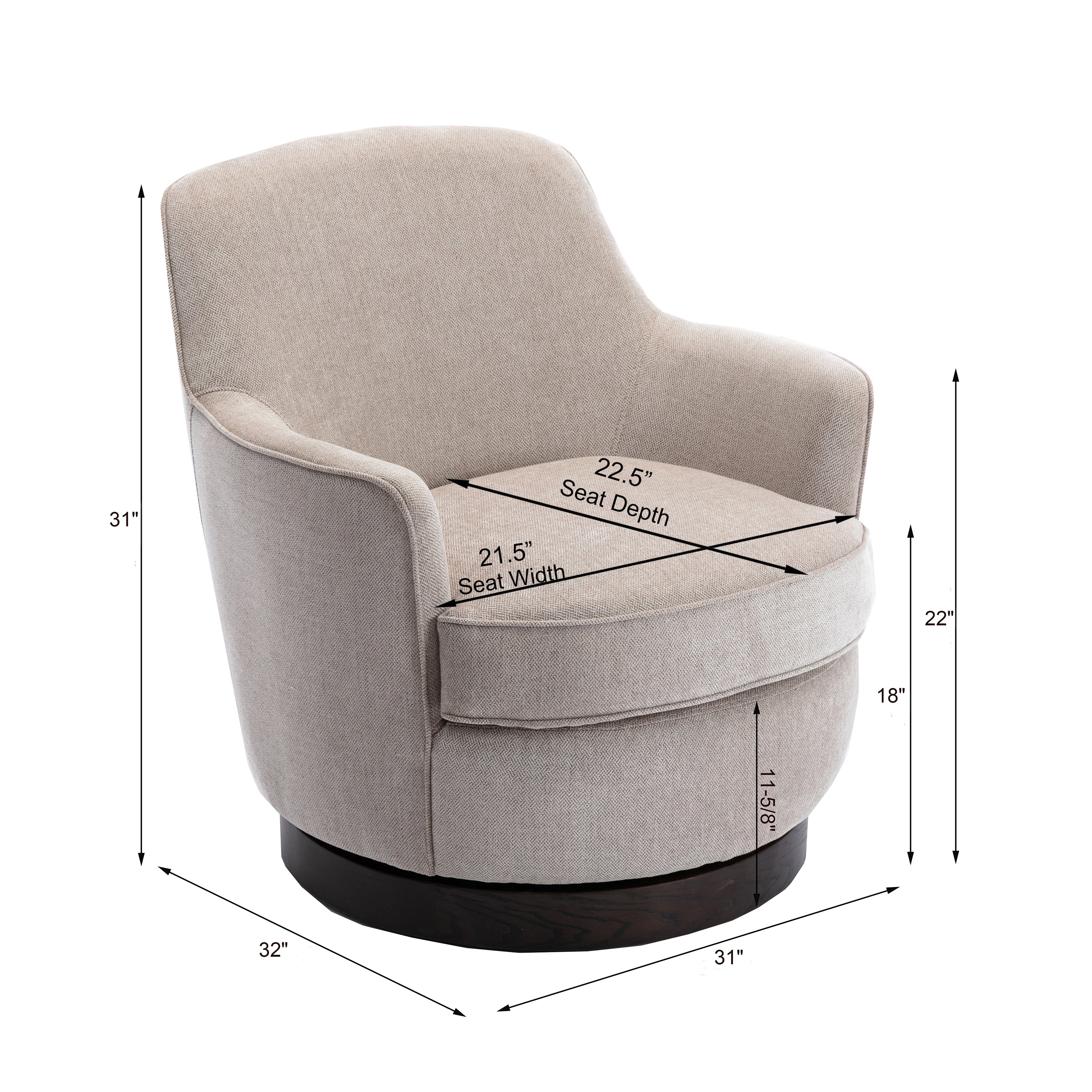 Oatmeal Wood Base Swivel Chair - Natural